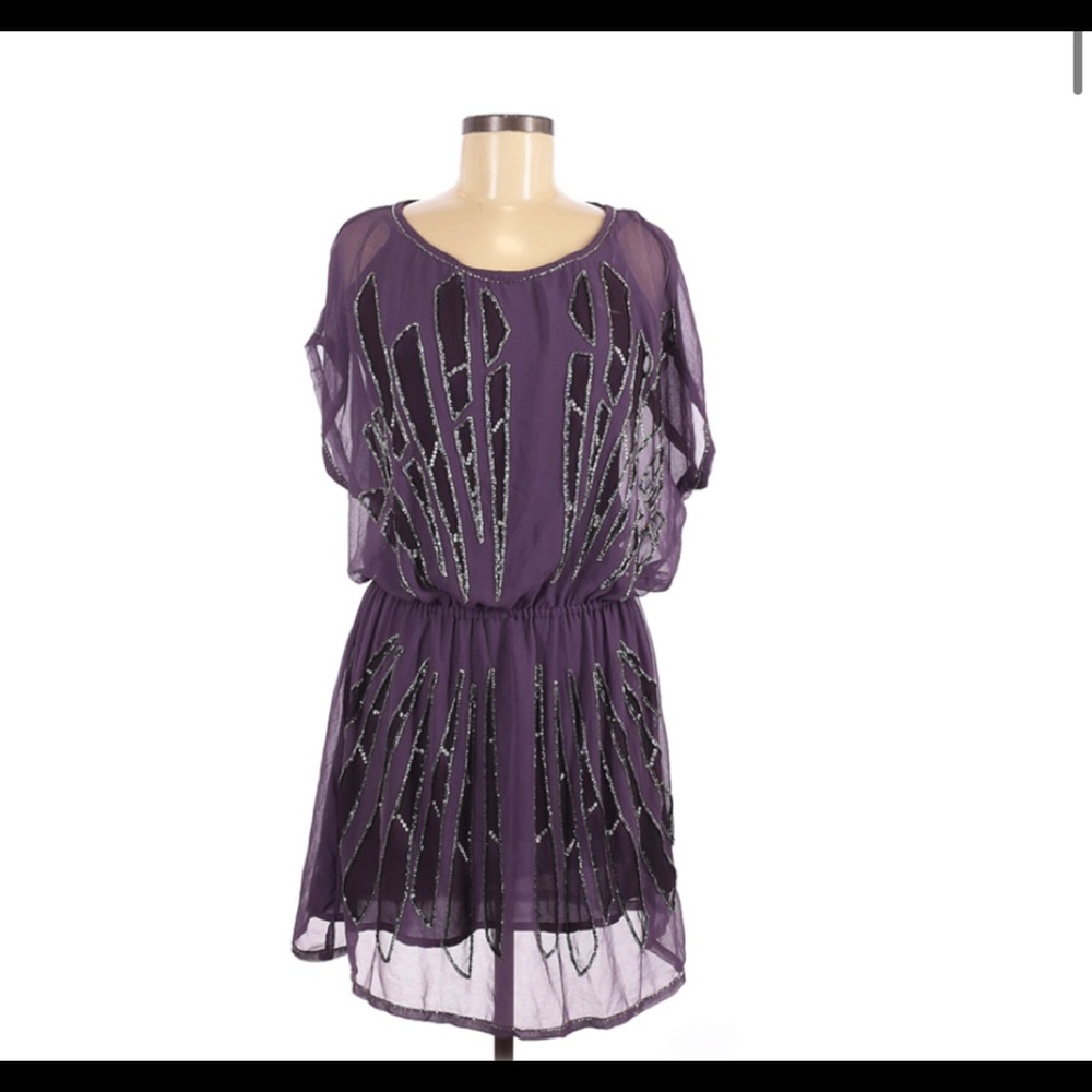Romeo & Juliet Couture Puple Beaded Sheer Dress - Picture 2 of 14
